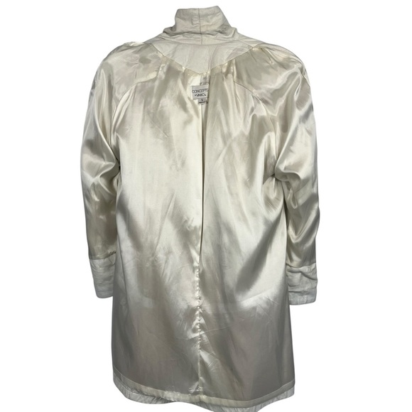 VTG 80s VAKKO Womens Embossed Leather Coat White Open Front Small Oversized - Picture 11 of 14